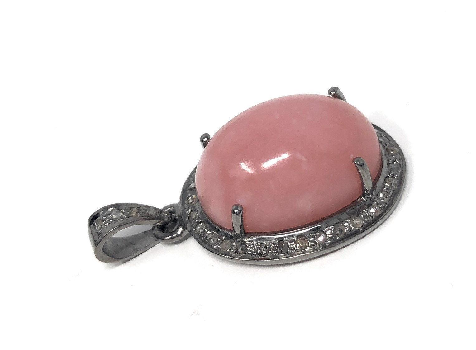 Pink Opal Pendant, Gemstone Pendant, Silver Pendant, Pink Opal Diamond - VirtuousWares:Global