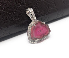 Pink Tourmaline Pendant, Gemstone Pendant, Sterling Silver Tourmaline - VirtuousWares:Global
