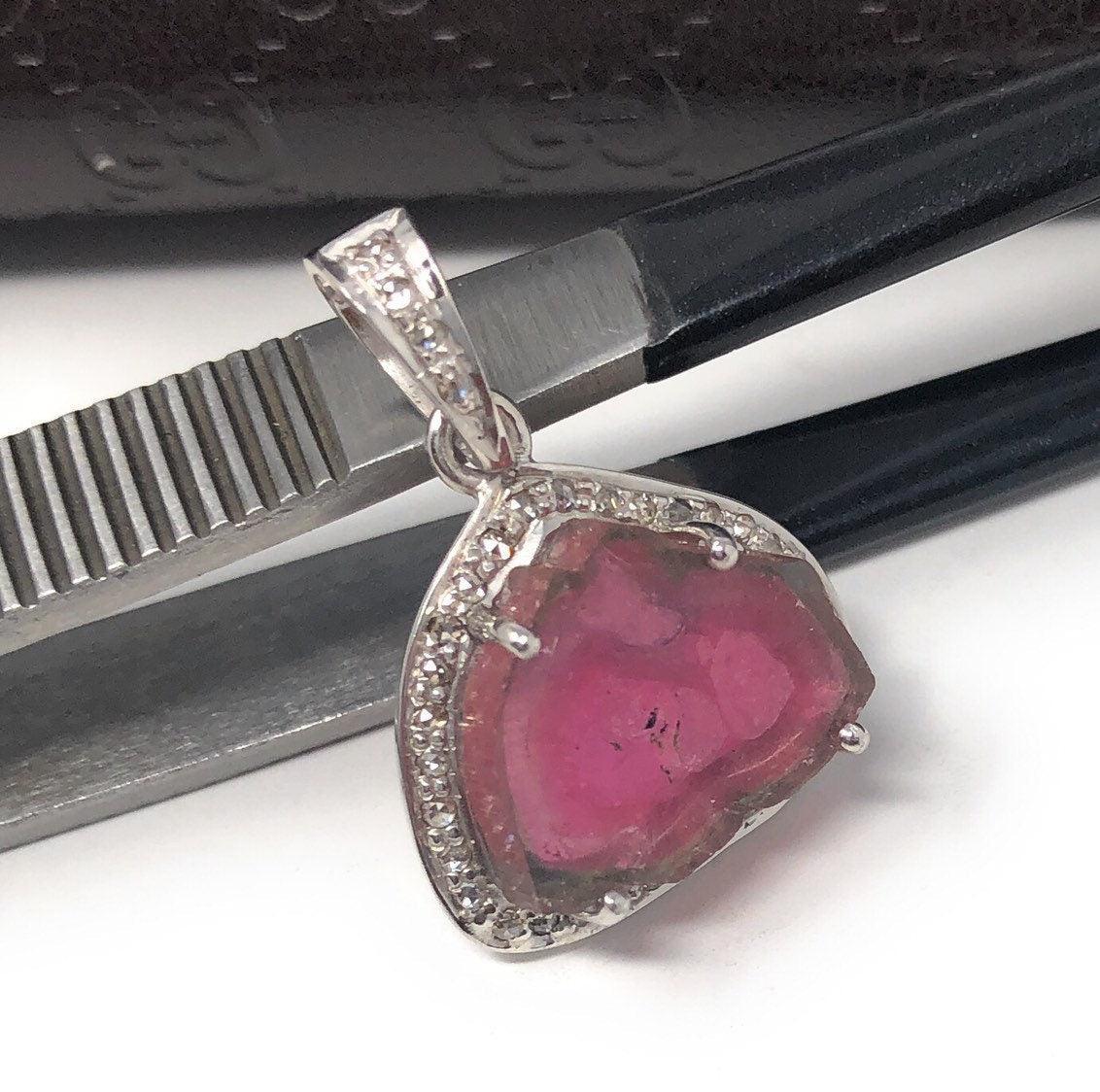 Pink Tourmaline Pendant, Gemstone Pendant, Sterling Silver Tourmaline - VirtuousWares:Global