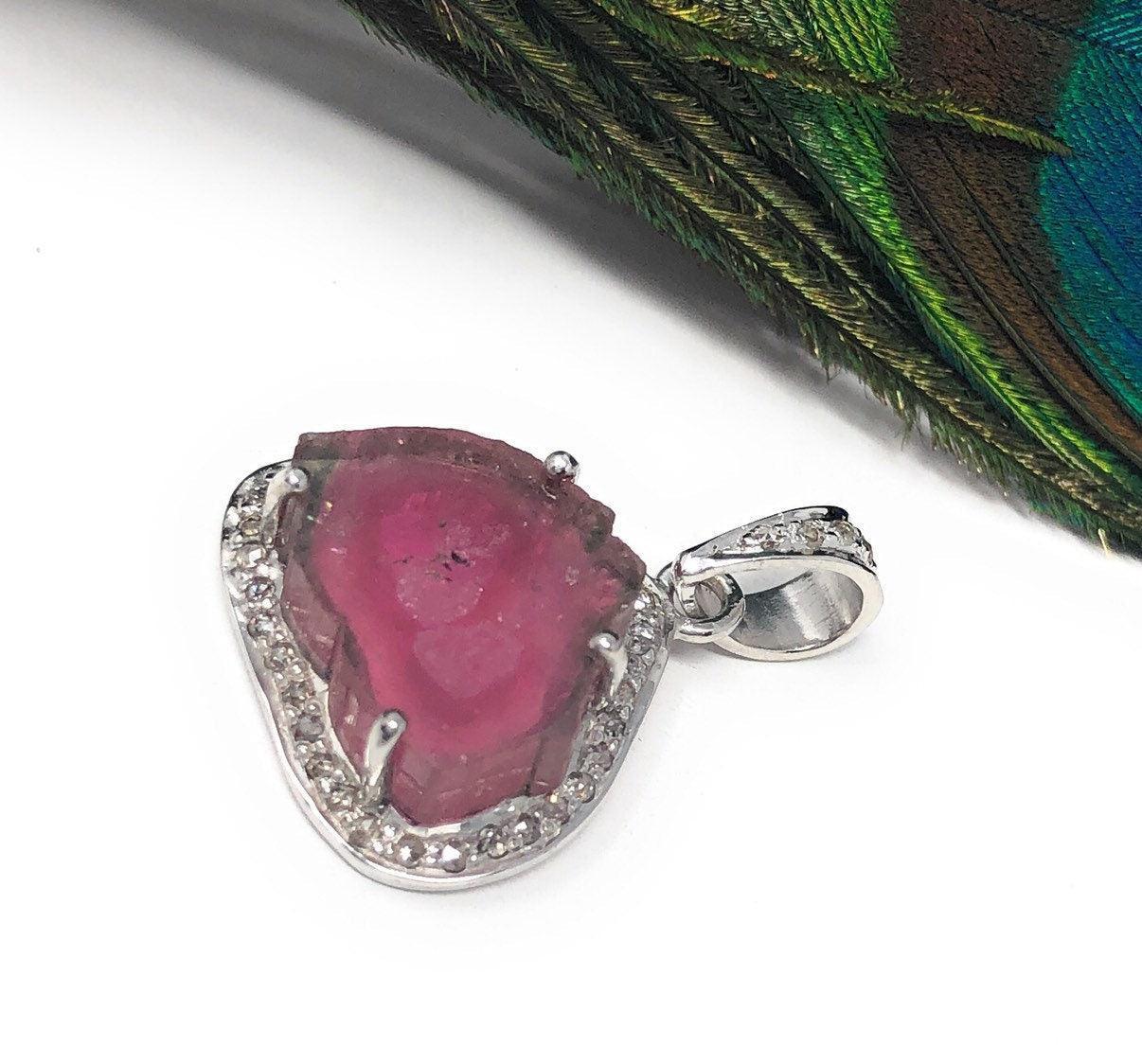Pink Tourmaline Pendant, Gemstone Pendant, Sterling Silver Tourmaline - VirtuousWares:Global