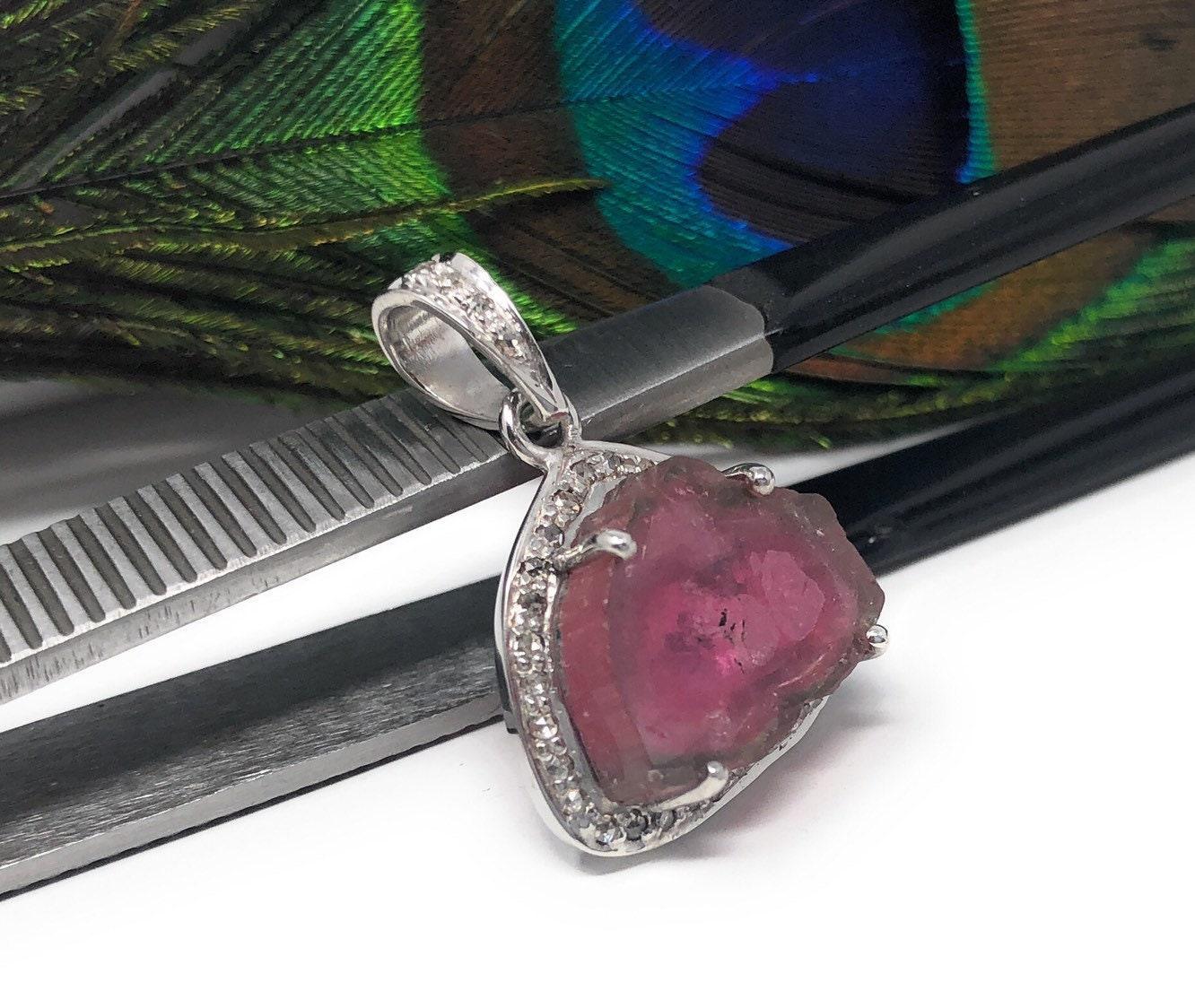 Pink Tourmaline Pendant, Gemstone Pendant, Sterling Silver Tourmaline - VirtuousWares:Global