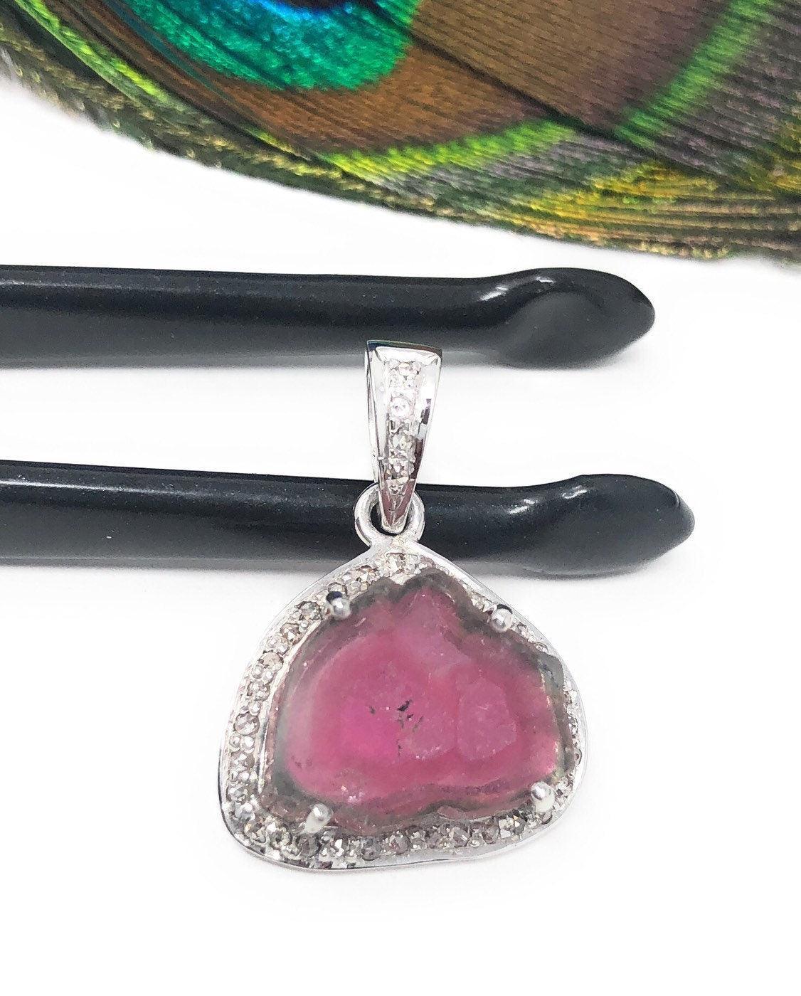 Pink Tourmaline Pendant, Gemstone Pendant, Sterling Silver Tourmaline - VirtuousWares:Global