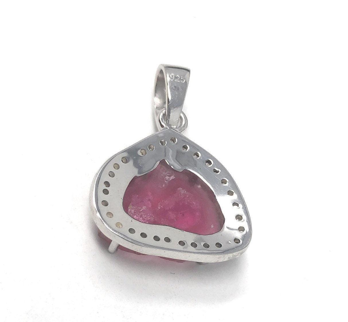 Pink Tourmaline Pendant, Gemstone Pendant, Sterling Silver Tourmaline - VirtuousWares:Global