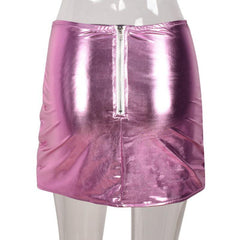 Pink Women's Puffer Skirt Metallic Shiny Warm Quilted Mini A-line - VirtuousWares:Global