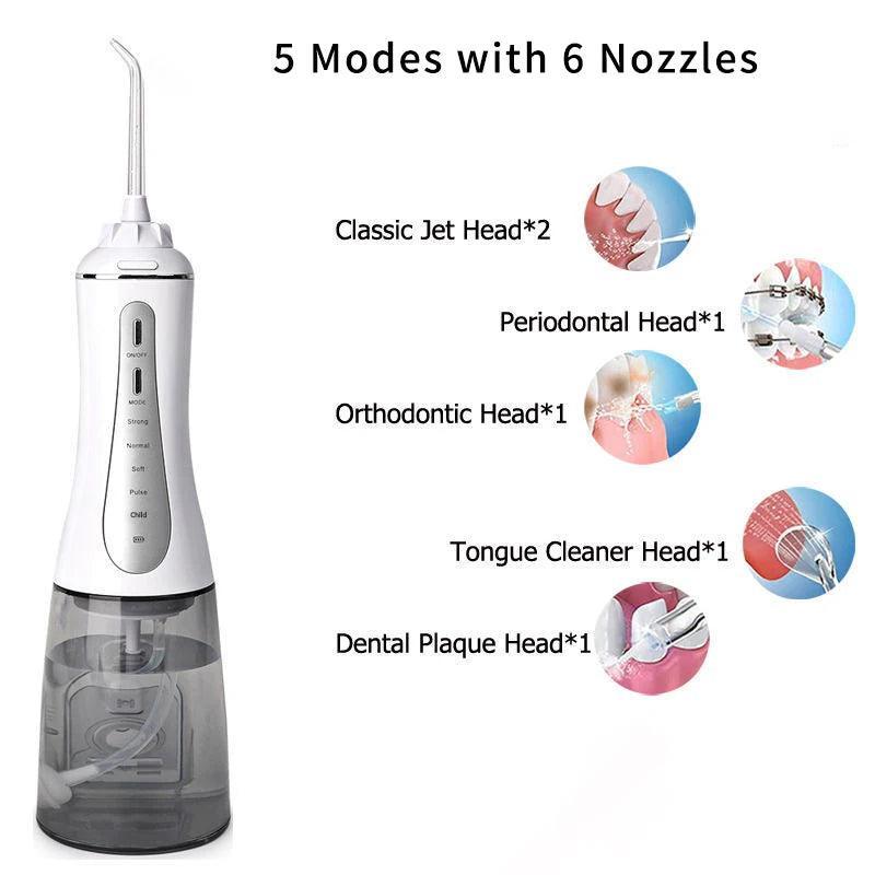 Portable Oral Irrigator 5 Modes Rechargeable Dental Water Jet 6 - VirtuousWares:Global