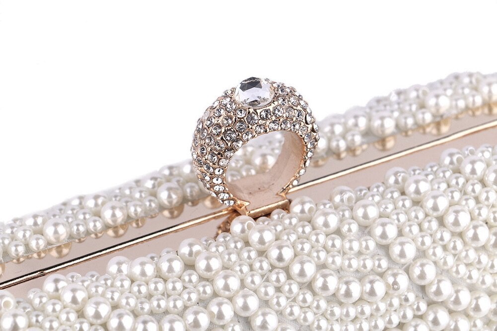 Finger Ring Diamonds Women Evening Bags Beaded Embroidery Clutch Chain