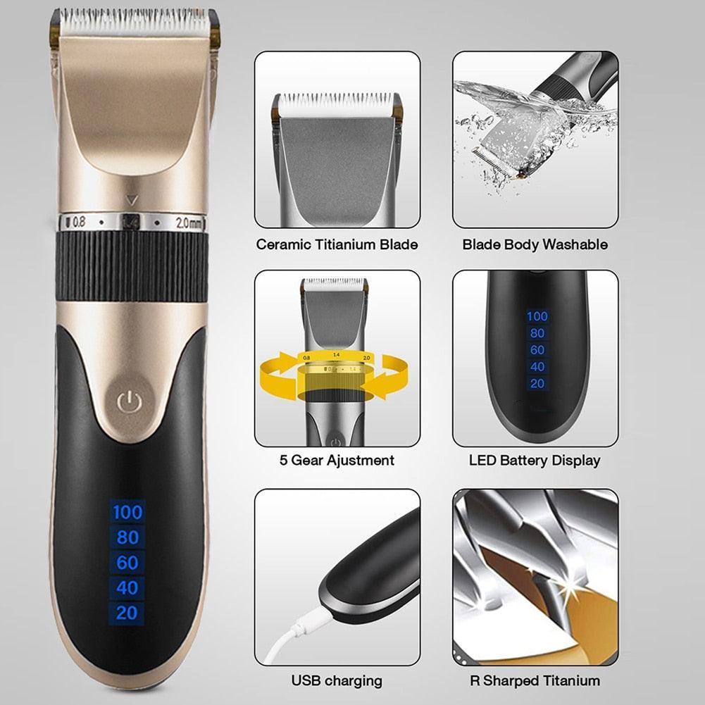 Professional Hair Clipper Men Barber Rechargeable Beard Trimmer - VirtuousWares:Global