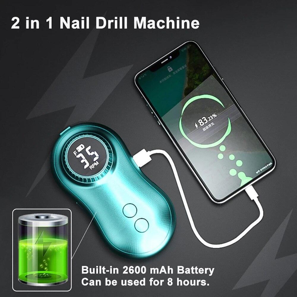 Professional Nail Drill Machine 35000RPM Speeds Rechargeable Manicure - VirtuousWares:Global