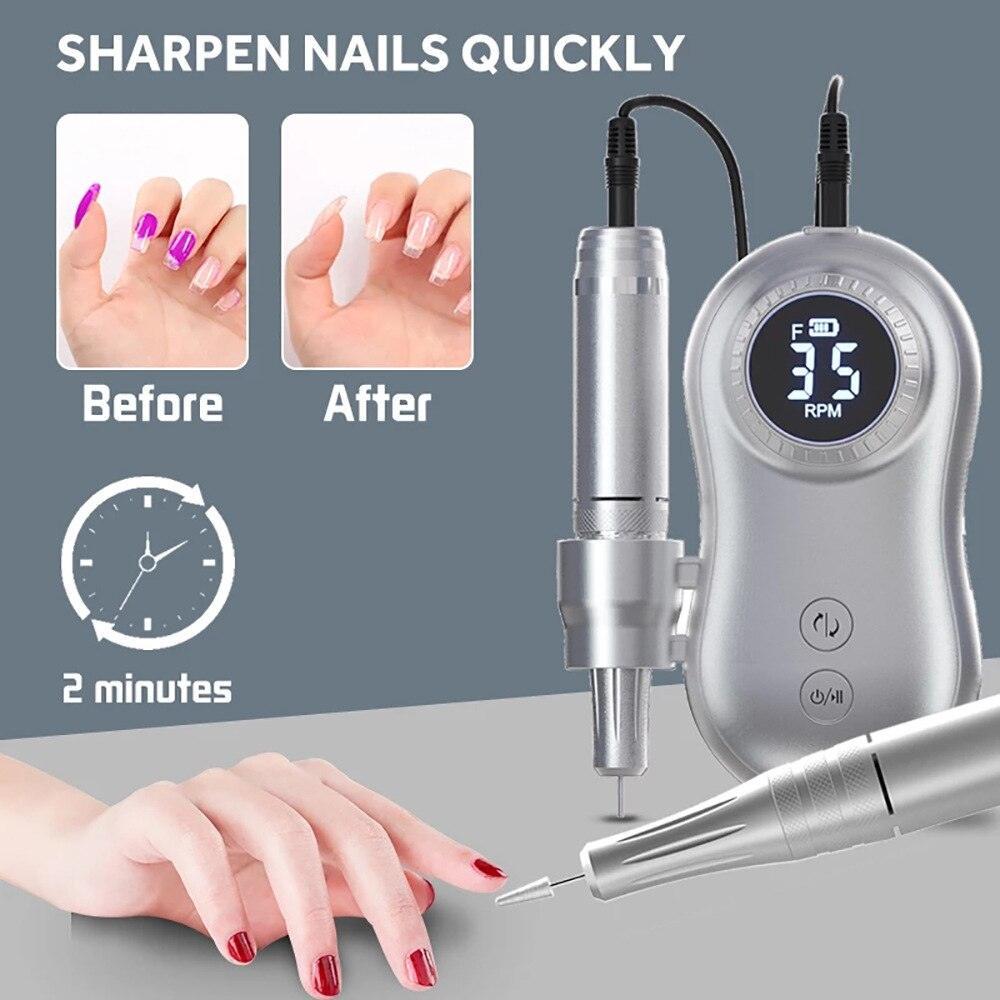 Professional Nail Drill Machine 35000RPM Speeds Rechargeable Manicure - VirtuousWares:Global
