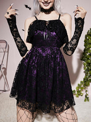 Purple Gothic Lace Up Back Cami Dress Halloween Costume Without Gloves - VirtuousWares:Global