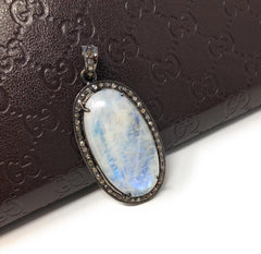 Rainbow Moonstone Gemstone Pendant, Diamond Pendant, Silver Pendant, - VirtuousWares:Global