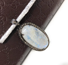 Rainbow Moonstone Gemstone Pendant, Diamond Pendant, Silver Pendant, - VirtuousWares:Global