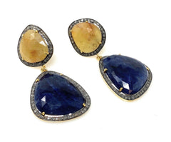 Rare Yellow and Blue Sapphire Pave Diamond Earrings, Sapphire - VirtuousWares:Global