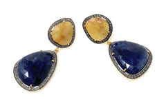 Rare Yellow and Blue Sapphire Pave Diamond Earrings, Sapphire - VirtuousWares:Global