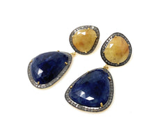 Rare Yellow and Blue Sapphire Pave Diamond Earrings, Sapphire - VirtuousWares:Global