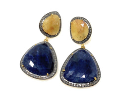 Rare Yellow and Blue Sapphire Pave Diamond Earrings, Sapphire - VirtuousWares:Global