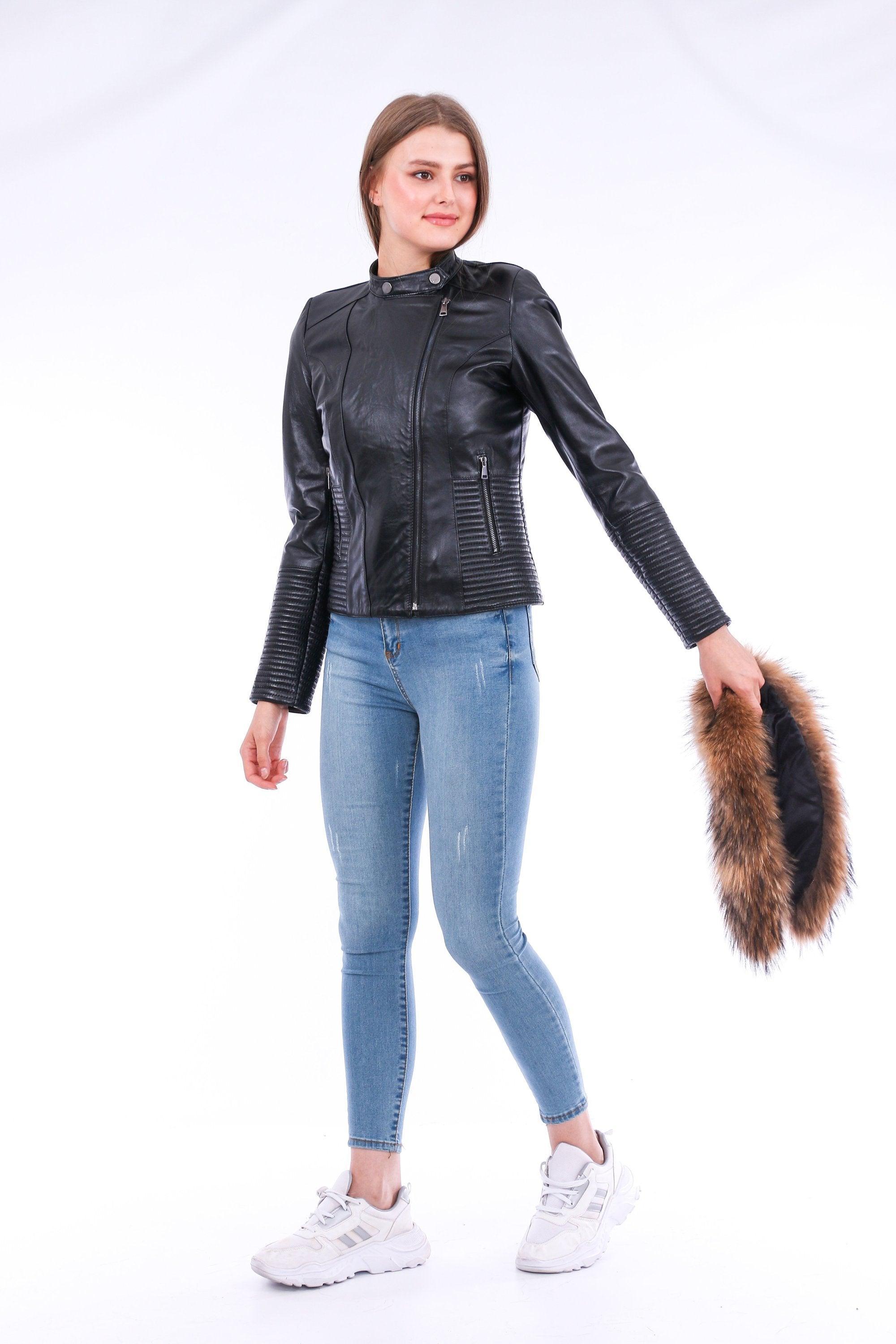 Ravenna Leather Biker Jacket - Black - VirtuousWares:Global