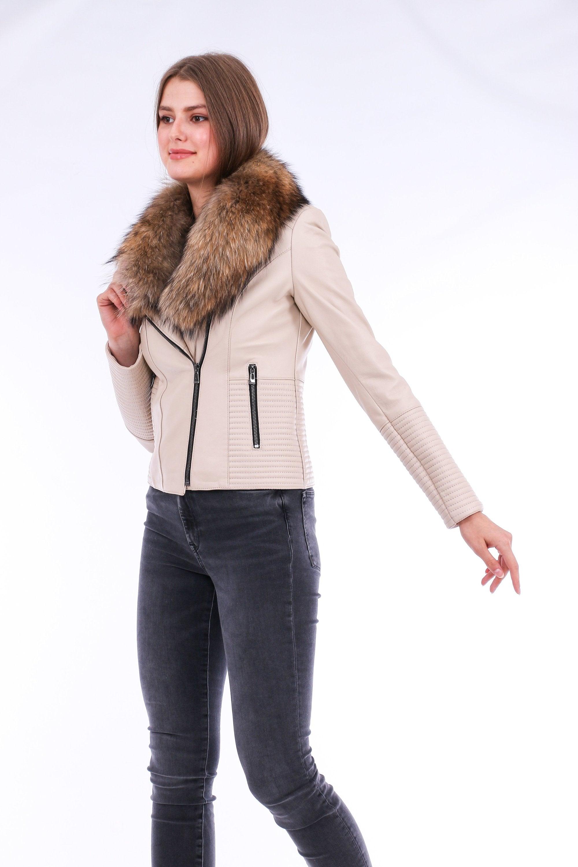 Ravenna Leather Biker Jacket - White - VirtuousWares:Global