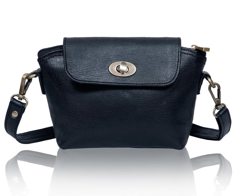 Real Black Leather Handmade Womens Cute Side Crossbody Purse - VirtuousWares:Global