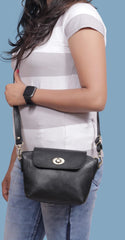 Real Black Leather Handmade Womens Cute Side Crossbody Purse - VirtuousWares:Global
