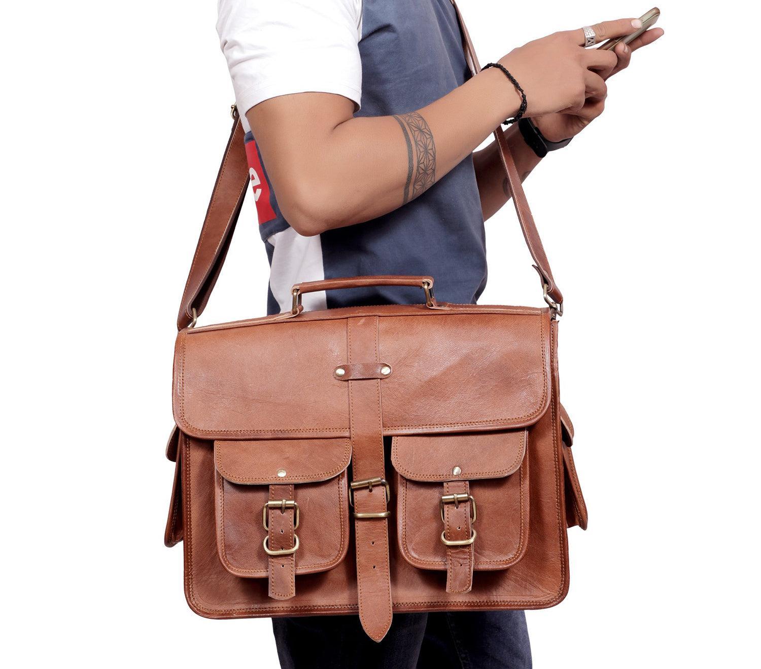 Real Leather Messenger Bag for Men and Women Vintage Laptop Briefcase - VirtuousWares:Global