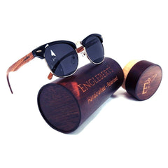 Real Walnut Wood Club Style Sunglasses With Bamboo Case, Polarized - VirtuousWares:Global