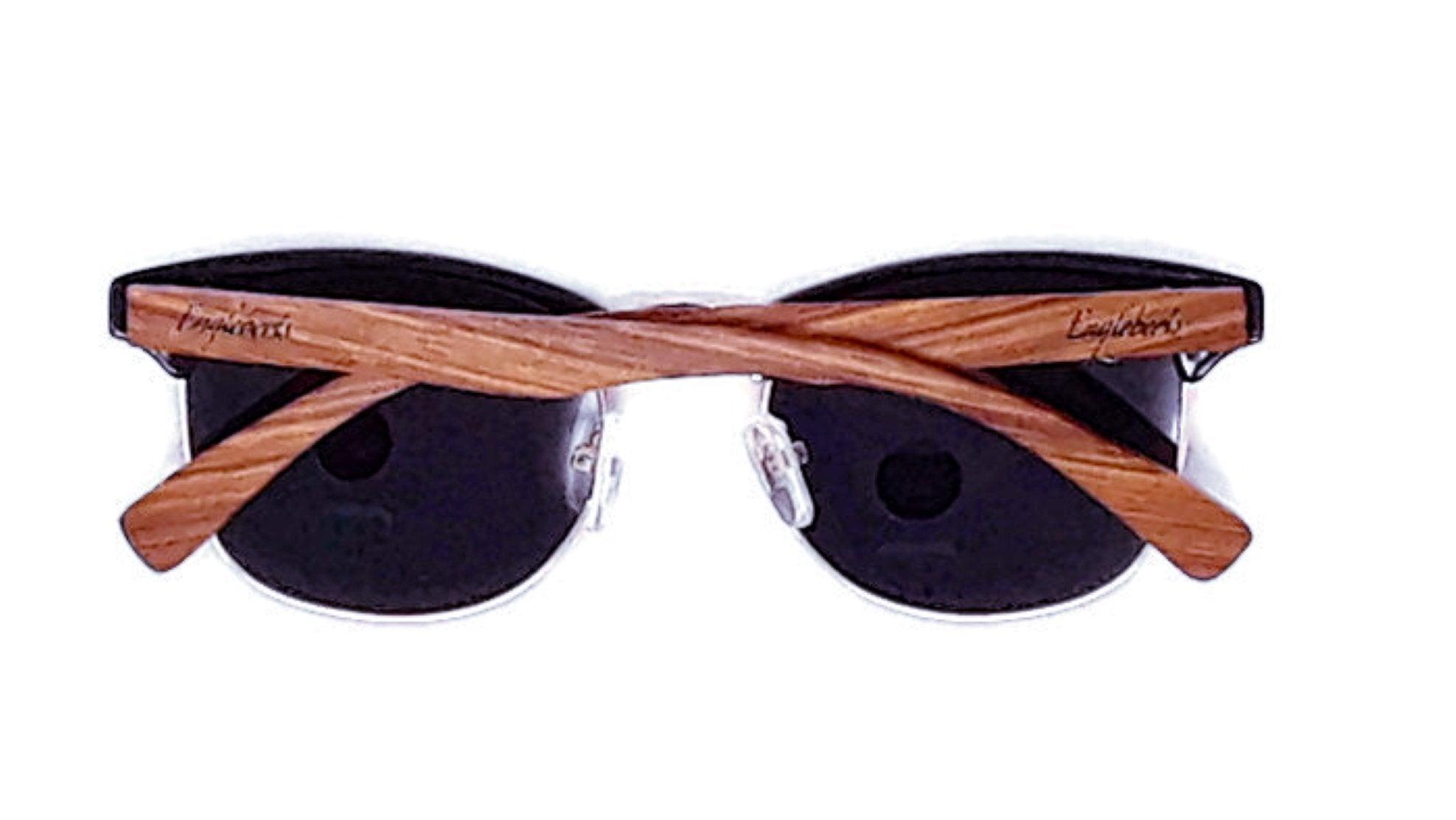 Real Walnut Wood Club Style Sunglasses With Bamboo Case, Polarized - VirtuousWares:Global