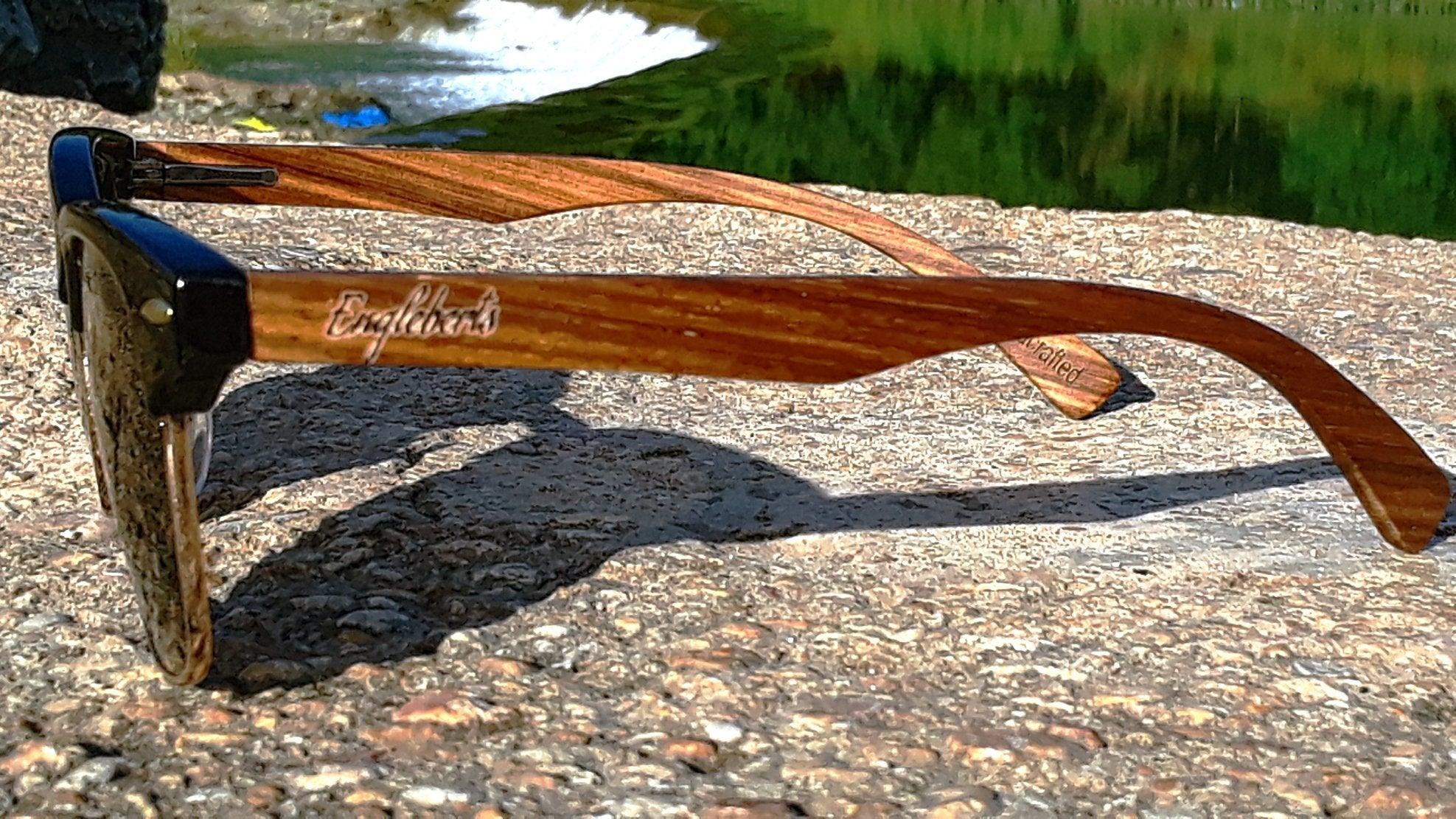 Real Walnut Wood Club Style Sunglasses With Bamboo Case, Polarized - VirtuousWares:Global