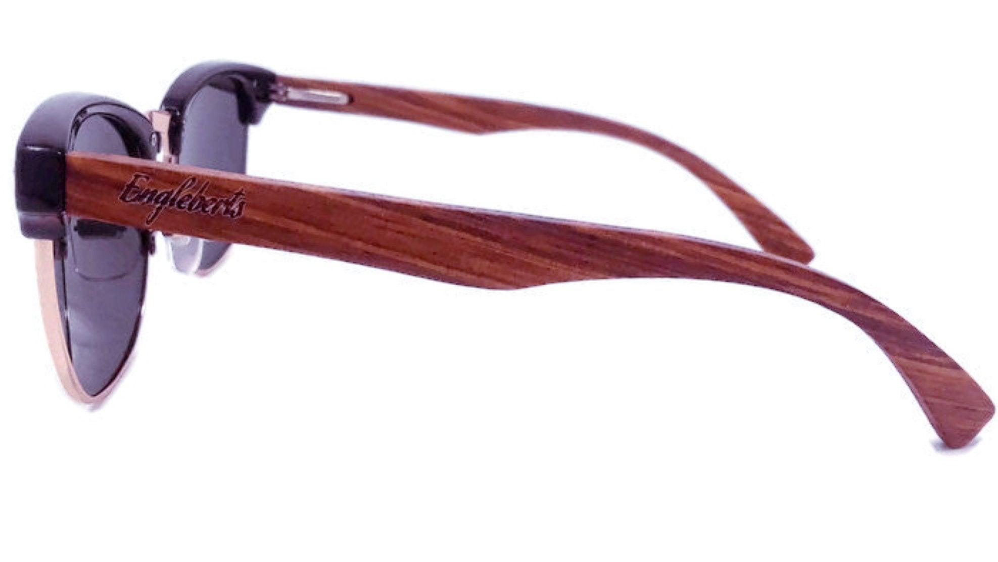 Real Walnut Wood Club Style Sunglasses With Bamboo Case, Polarized - VirtuousWares:Global