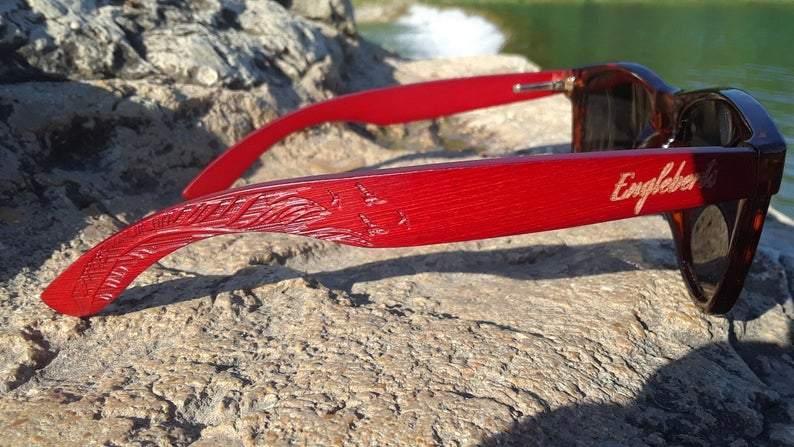 Red Bamboo Tortoise Framed Sunglasses With Wood Case, Artisan Engraved - VirtuousWares:Global