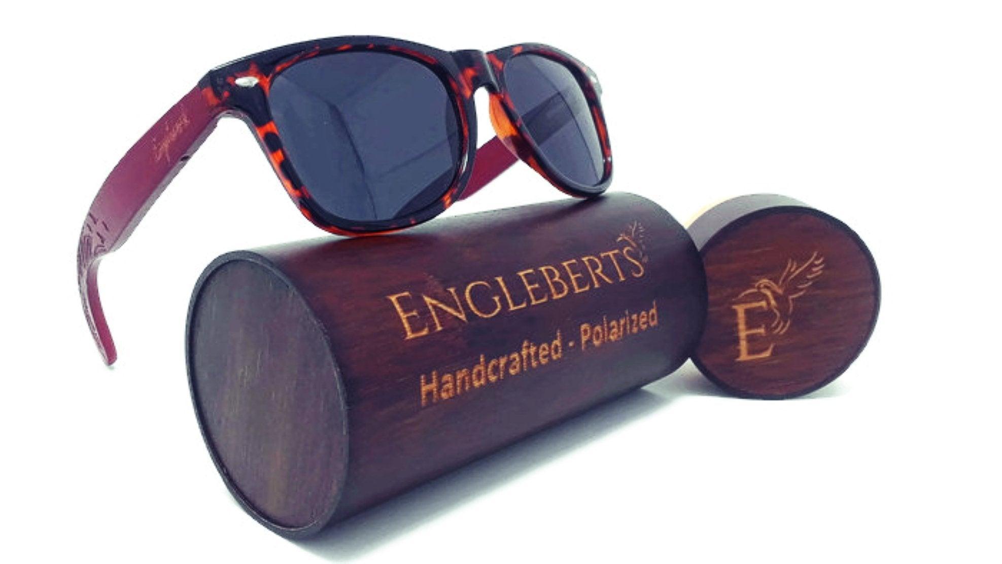 Red Bamboo Tortoise Framed Sunglasses With Wood Case, Artisan Engraved - VirtuousWares:Global