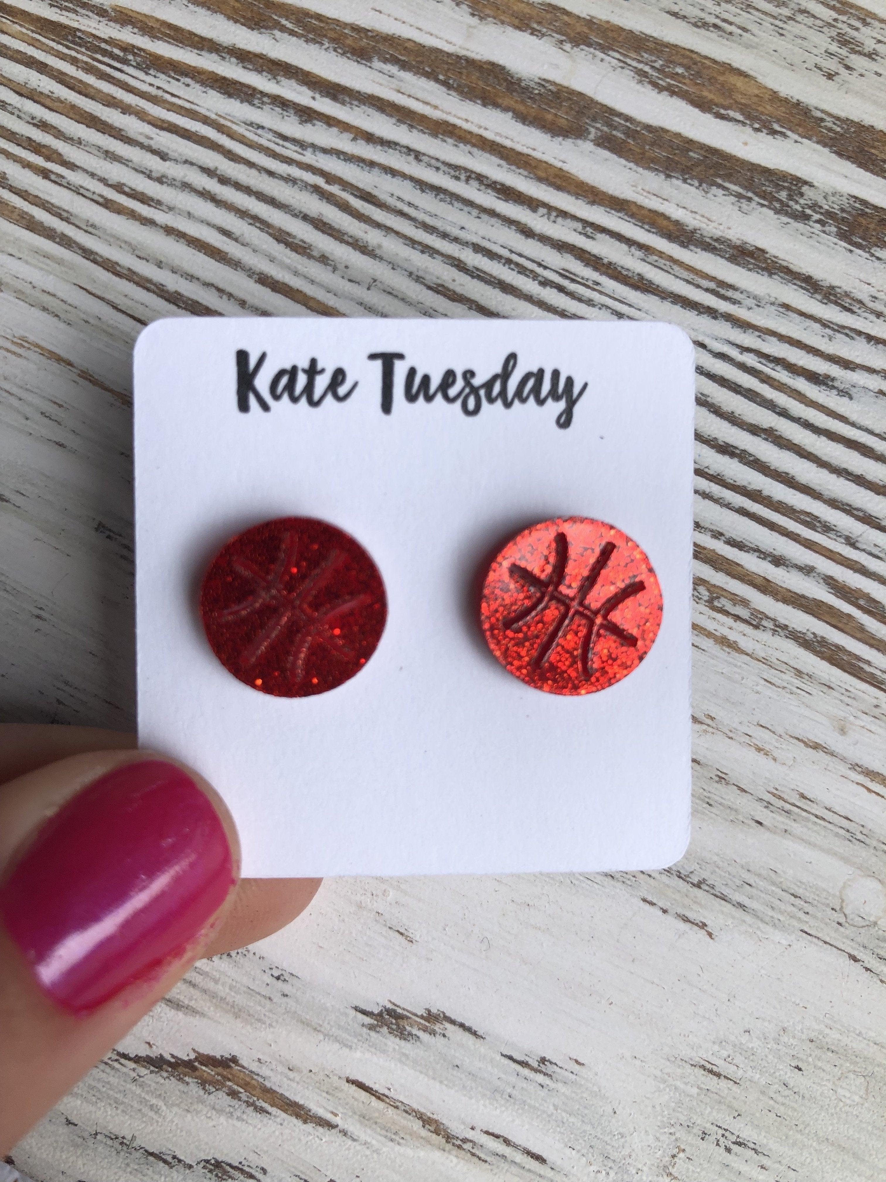 Red Basketball Sparkly Stud Acrylic Earrings - VirtuousWares:Global