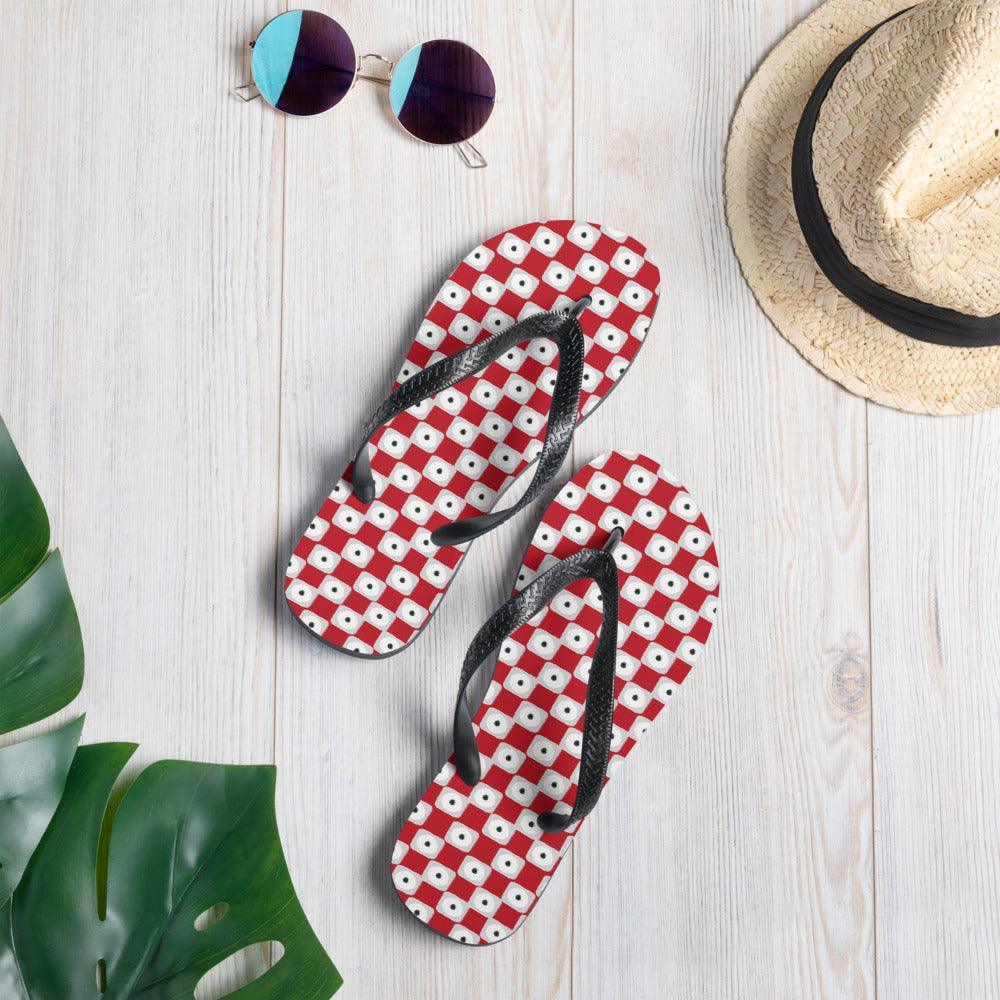 Red Chequered Pattern Flip-Flops - VirtuousWares:Global