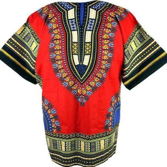 Red Dashiki Printed Unisex African Shirt - VirtuousWares:Global