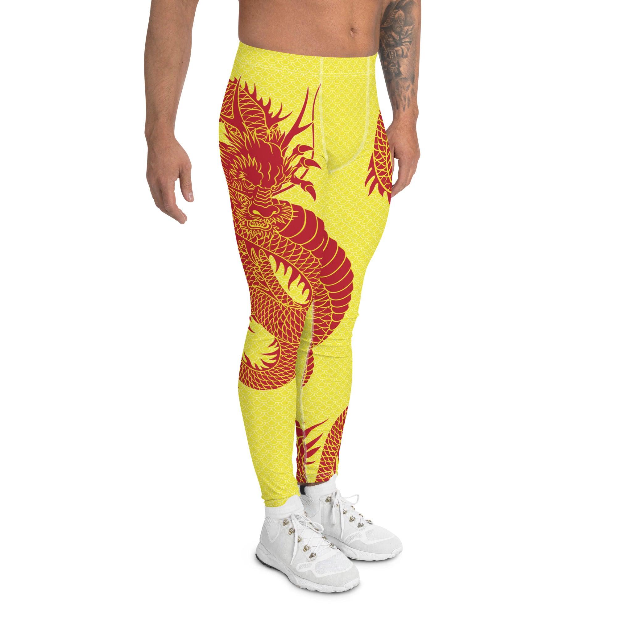 Red Dragon Yellow Leggings for Men - VirtuousWares:Global