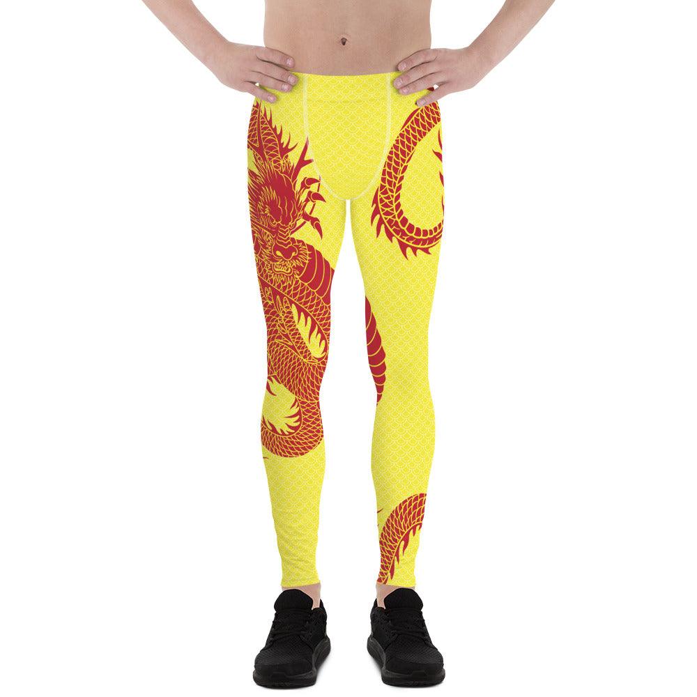 Red Dragon Yellow Leggings for Men - VirtuousWares:Global