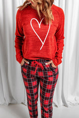 Red Heart Print Plaid Lounge Set - VirtuousWares:Global