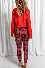 Red Heart Print Plaid Lounge Set - VirtuousWares:Global