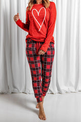 Red Heart Print Plaid Lounge Set - VirtuousWares:Global