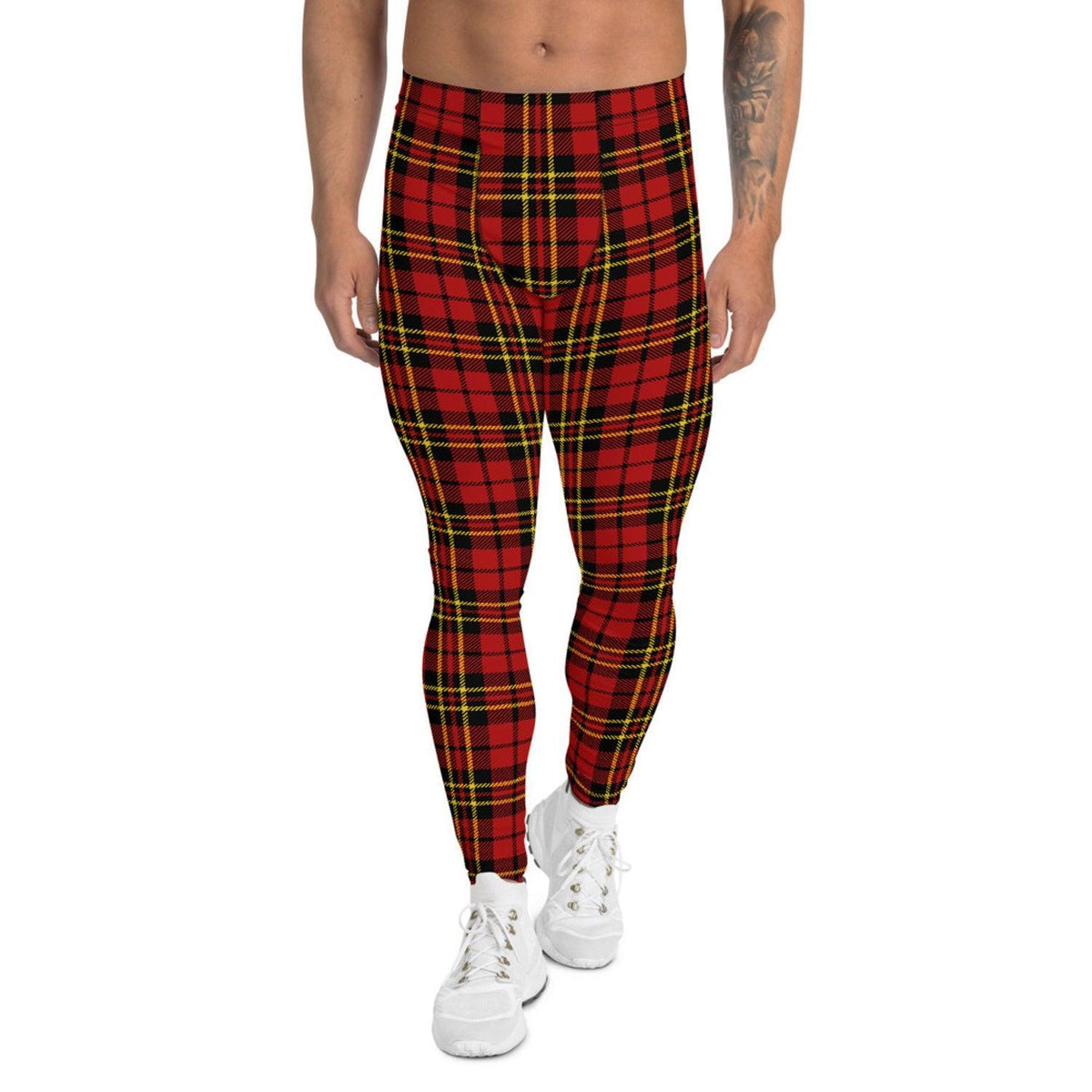 Red Plaid Tartan Leggings for Men - VirtuousWares:Global