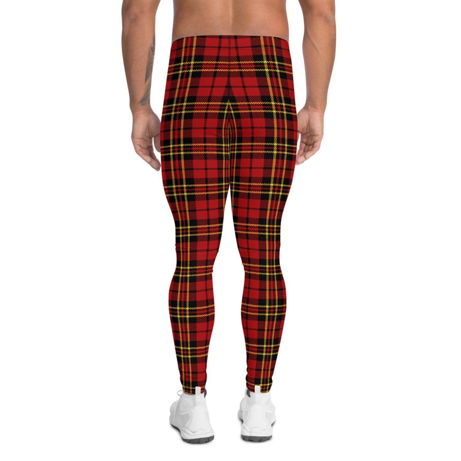 Red Plaid Tartan Leggings for Men - VirtuousWares:Global