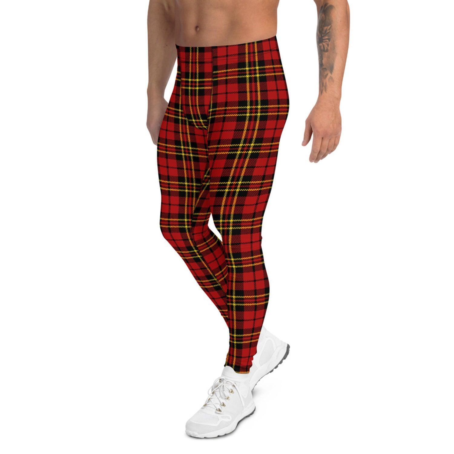 Red Plaid Tartan Leggings for Men - VirtuousWares:Global
