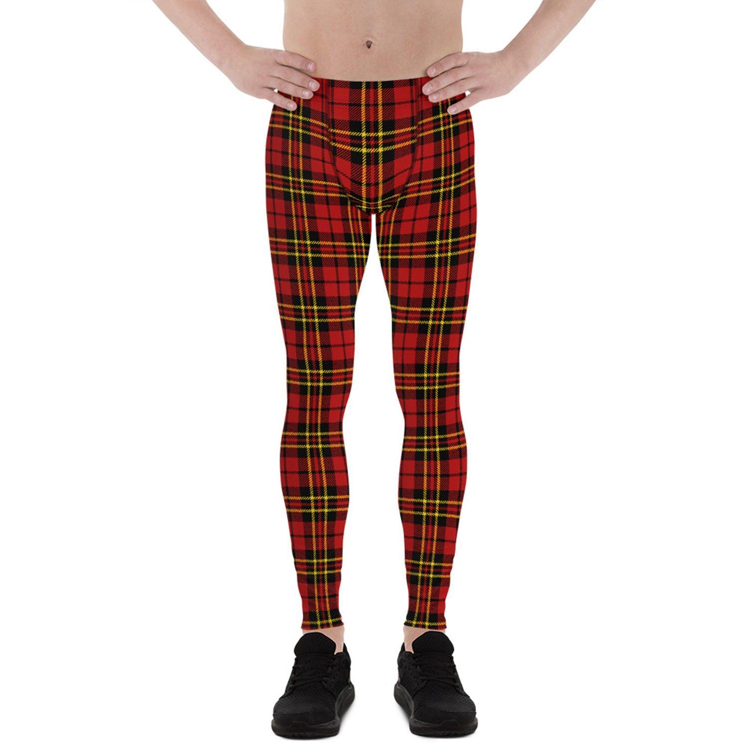 Red Plaid Tartan Leggings for Men - VirtuousWares:Global