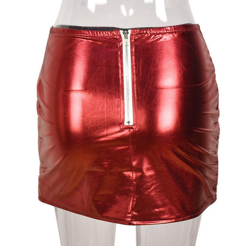 Red Women's Puffer Skirts Metallic Shiny Warm Quilted Mini Skirt - VirtuousWares:Global