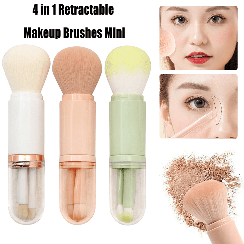 Retractable Makeup Brush Portable 4 In 1 Travel Brush Set - VirtuousWares:Global