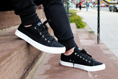 Retro Black/White Canvas Sneakers Unisex Size - Cushioned Insole - VirtuousWares:Global