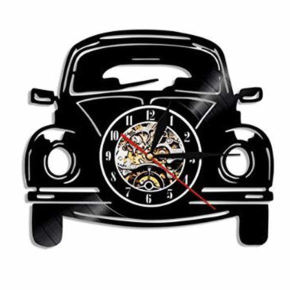 RETRO EUROPEAN CAR ORNAMENT HANDMADE VINYL RECORD WALL CLOCK - VirtuousWares:Global