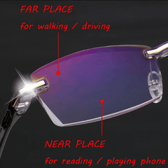 Rimless Reading Glasses Bifocal Far Near Anti Blue Light Magnification - VirtuousWares:Global