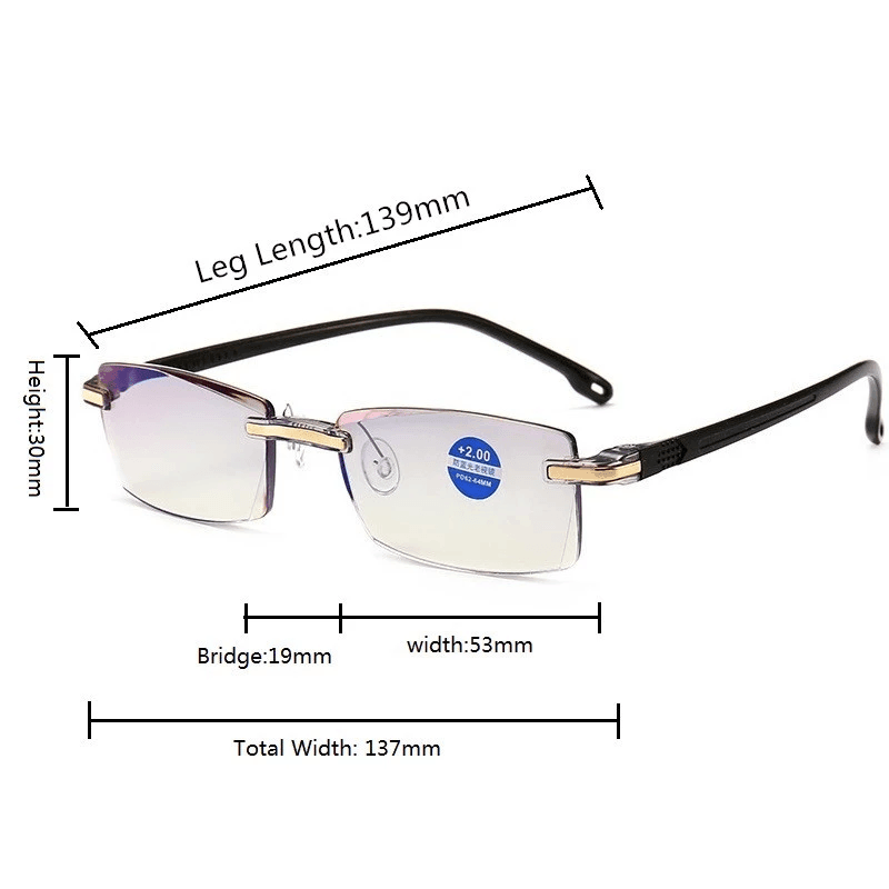 Rimless Reading Glasses Bifocal Far Near Anti Blue Light Magnification - VirtuousWares:Global