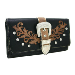 Ritz WB151-BRN 7.5 x 4.5 in. Trifold Rhinestone Studded Buckle Wallet& - VirtuousWares:Global